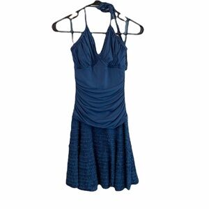 BCBG MAXAZRIA Blue Ruffle Halter Dress XS